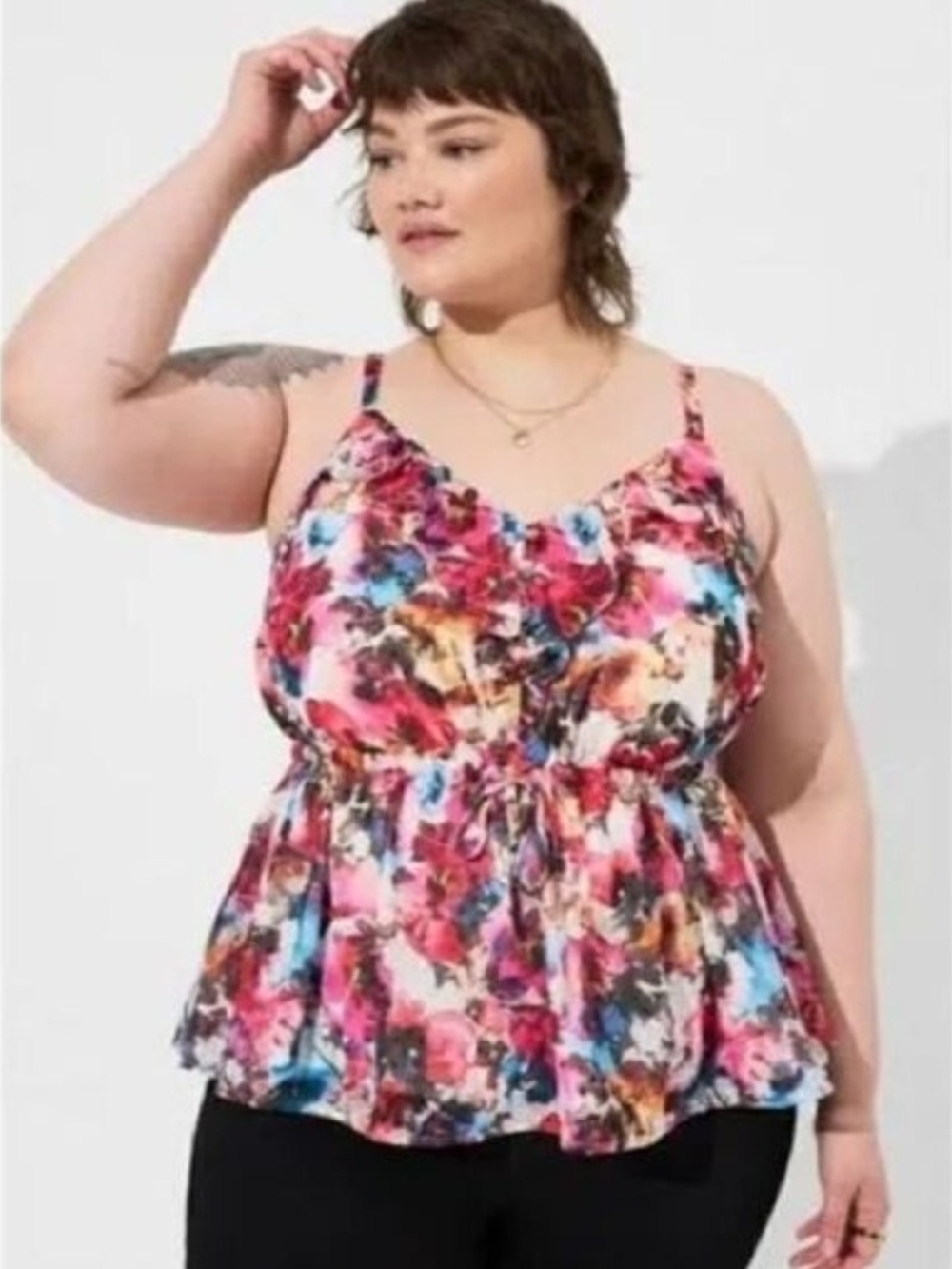 torrid Pink Multicolor Floral Ruffle Cami
